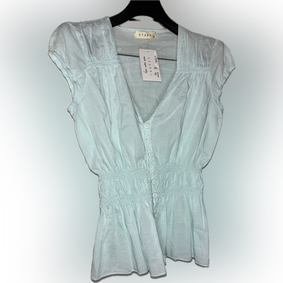 NWT Stark X Cap Sleeve Linen Blouse-Sea foam Color - Picture 1 of 4